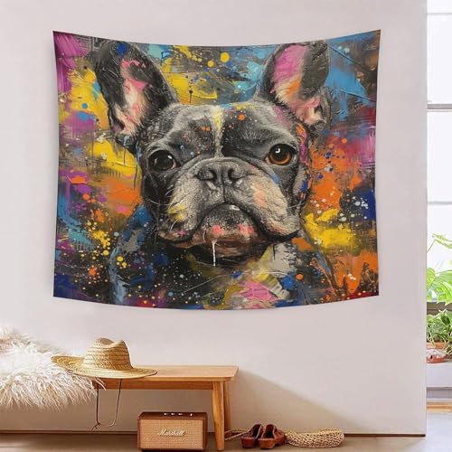 Tapisserie murale bouledogue français pour masquer un mur vide sans peinture