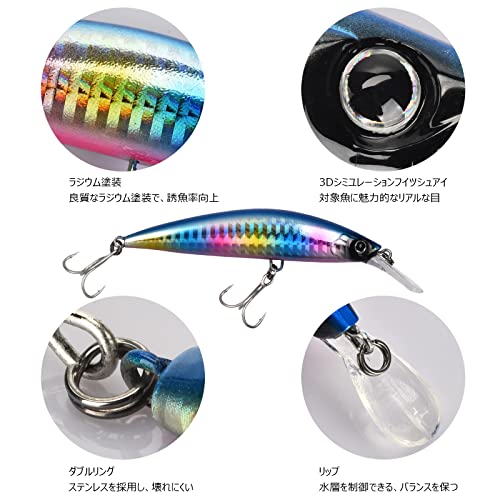 ColorGo ルアー ヘビーシンキングミノー シーバス ヒラメ 青物 6g 10g 16g 20g 27g 37g 40g タングステンウェイト内蔵 海釣り 渓流 アッパー&ダウン層 両対応 5個セット (6g5個セット) 2枚目