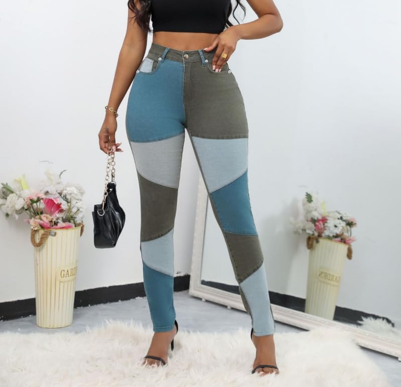 vanberfia High Waisted Jeans for Women: Skinny Denim Patchwork Stretch Pants for Various Occasions4