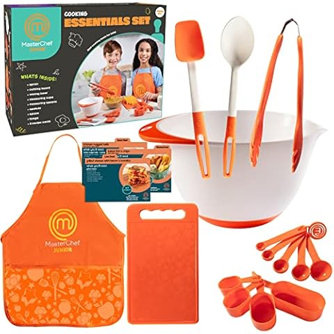 MasterChef Junior Cooking Essentials Set - 9 Pc. Kit Includes Recipes, Apron, Cutting Board, Mixing Bowl, Measure Cups, Spoons, Homemade Holiday Gifts Cover