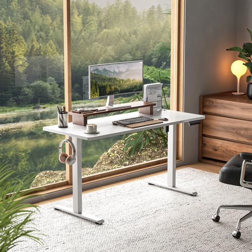 Veken 55 Inch Large Electric Standing Desk,Sit to Stand Up, Heights Adjustable, Work Home Office Computer Table for Study, Walking Pad, Writing, and Games, Wooden Desktop Desks, White - Image 3