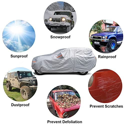 Image of SEAZEN 6 Layers Wrangler Car Cover Waterproof All Weather, Heavy Duty Car Cover for 4 Door Wrangler CJ,YJ, TJ & JK, Outdoor UV Wind Protection Cover with Driver Door Zipper (Wrangler 4 Door)