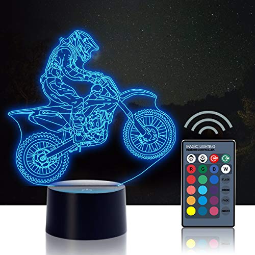 Urwise 3D Night Light, Cross Country Motorcycle 3D Night Light Lamp, 16 Color Changing Light with Remote Control Motorcycle Toys for Kids Birthday Christmas Gift, Include DIY Gift Packaging Materials