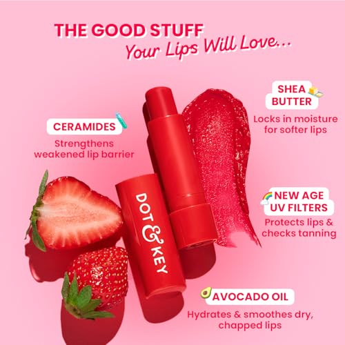 Image of Dot & Key Barrier Repair Hydrating Lip Balm SPF 50 | Strawberry Red | Repairs Damaged Lip Barrier | High Tinted | 4.5 gm