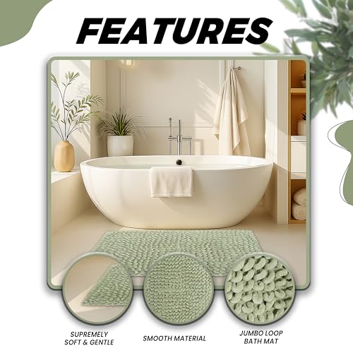 Olivia Rocco Jumbo Loop Bath Mat Non Slip Water Absorbent Rug for Shower & Toilet Large Size Floor Mats Wet Areas Quick Drying, Sage Green - Cosy Home Interiors Olivia Rocco Jumbo Loop Bath Mat Non Slip Water Absorbent Rug for Shower & Toilet Large Size Floor Mats Wet Areas Quick Drying, Sage Green - Image 4