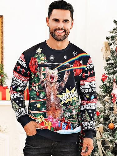 RAISEVERN Ugly Christmas Sweatshirt for Men Funny Xmas Holiday Pullover Sweater - Image 3