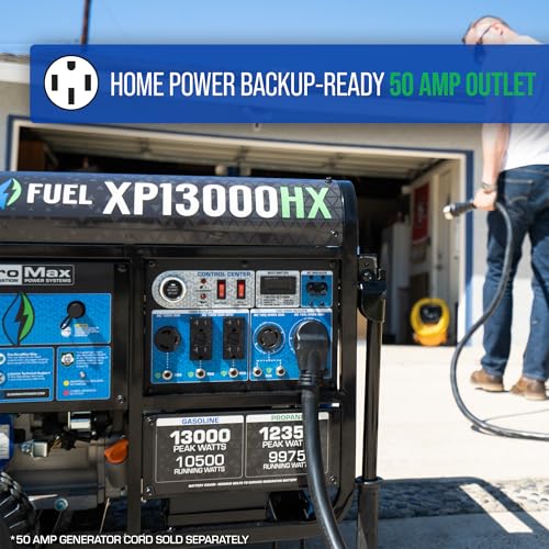 Image of DuroMax XP13000HX 13,000-Watt Dual Fuel Portable Generator - Gas & Propane, Electric Start, Whole Home Power Backup, Transfer Switch Ready, RV & Emergency Ready