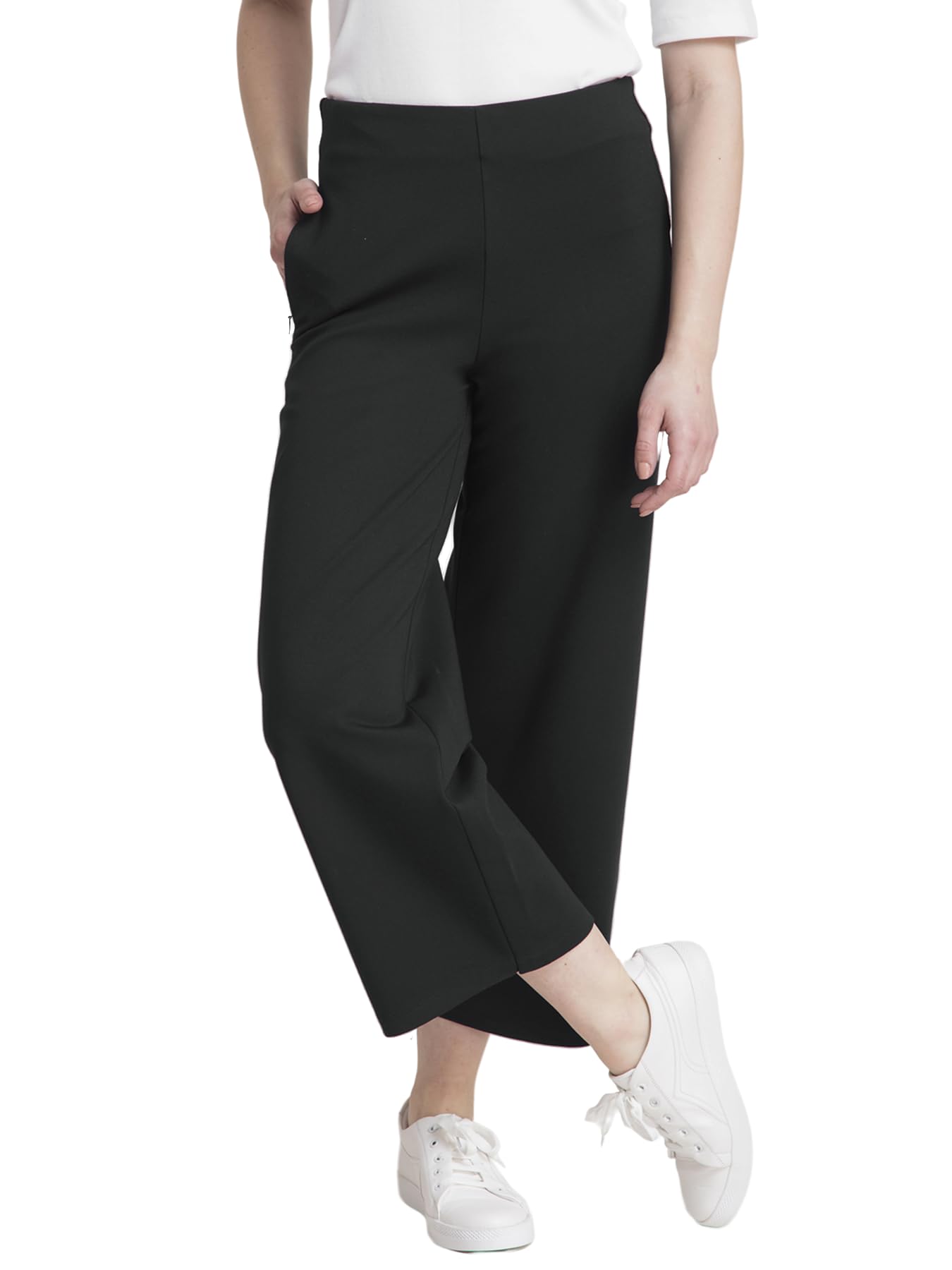 Flying Machine Women's Wide-Leg Trousers | High-Rise Cropped Style with Plain Hem | Solid Design & Pull-On Closure | Lightweight Rayon Fabric for Casual Outings in neutral