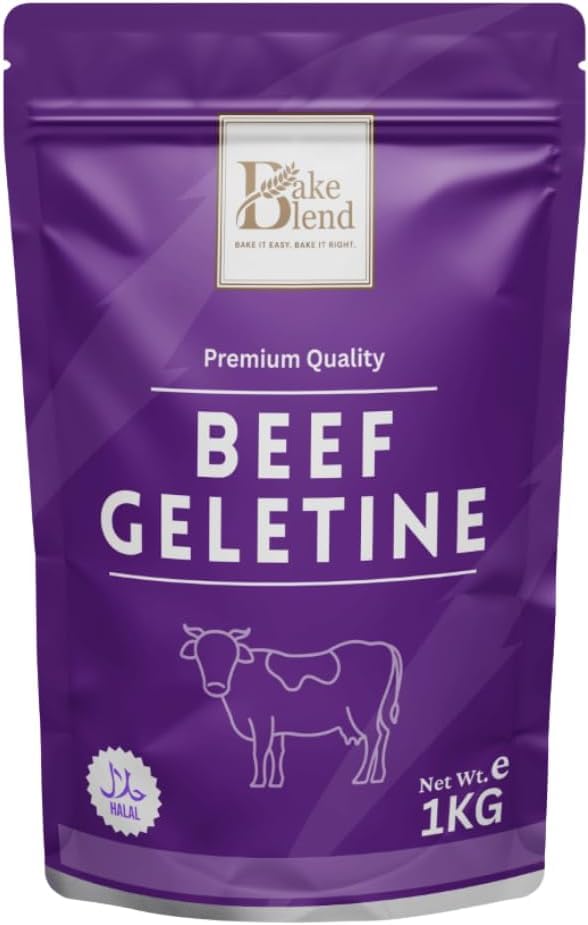 Bake Blend Halal Beef Gelatine Powder 1kg 100% Bovine Derived High 250 Bloom Strength for Firm Sets Ideal for Panna Cotta Mousses Gummies Jellies and Professional Baking
