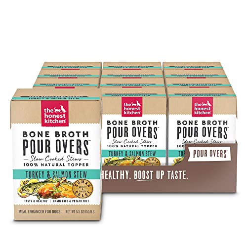 The Honest Kitchen Bone Broth POUR OVERS™ Wet Toppers for Dogs (12 pack), 5.5oz - Turkey & Salmon Stew