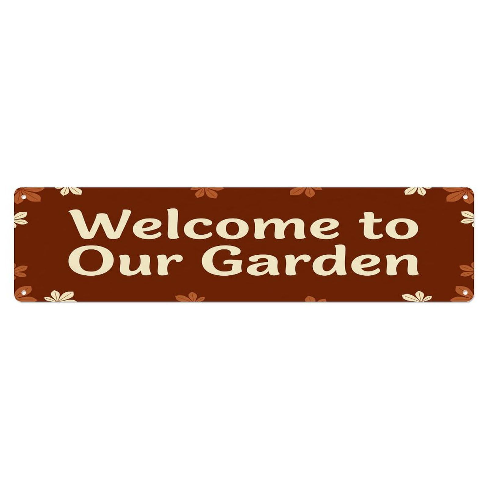 Vintage Welcome to Our Garden Chestnut Metal Tin Sign