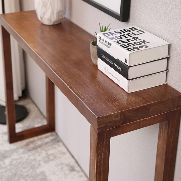 Image of Solid Wood Console Table | Narrow Entryway Table 30cm Depth | Modern Sofa Side Table for Living Room, Hallway, Bedroom | Options | Natural Finish