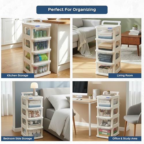 Image of Homestrap 4 Layer Multipurpose Drawer Cart with Wheels | Rolling Storage Organizer for Kitchen, Bedroom, Kids Room & Office | Spacious Drawer Unit for Daily Home Essentials