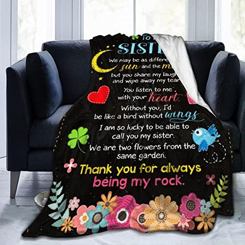 Maylian Fleece Blanket to My Sister Best Friend Bestie Printed Quilts Blanket Positive Encourage Flannel Blanket Gifts (50 * 60 inch,3)