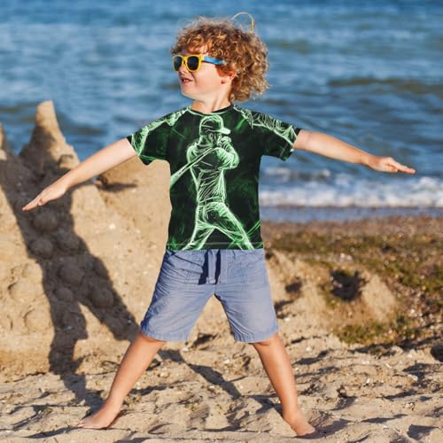 Boys Short Sleeve T-Shirts Baseball Green Neon Doodle Rashguard Kids Swim Shirts Sun UPF 50+4