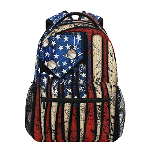 Giwawa American Flag Baseball Print Backpack Patriotic USA School Bookbag for Boys Girls Computer Backpacks Book Bag Travel Hiking Camping Gym Daypack