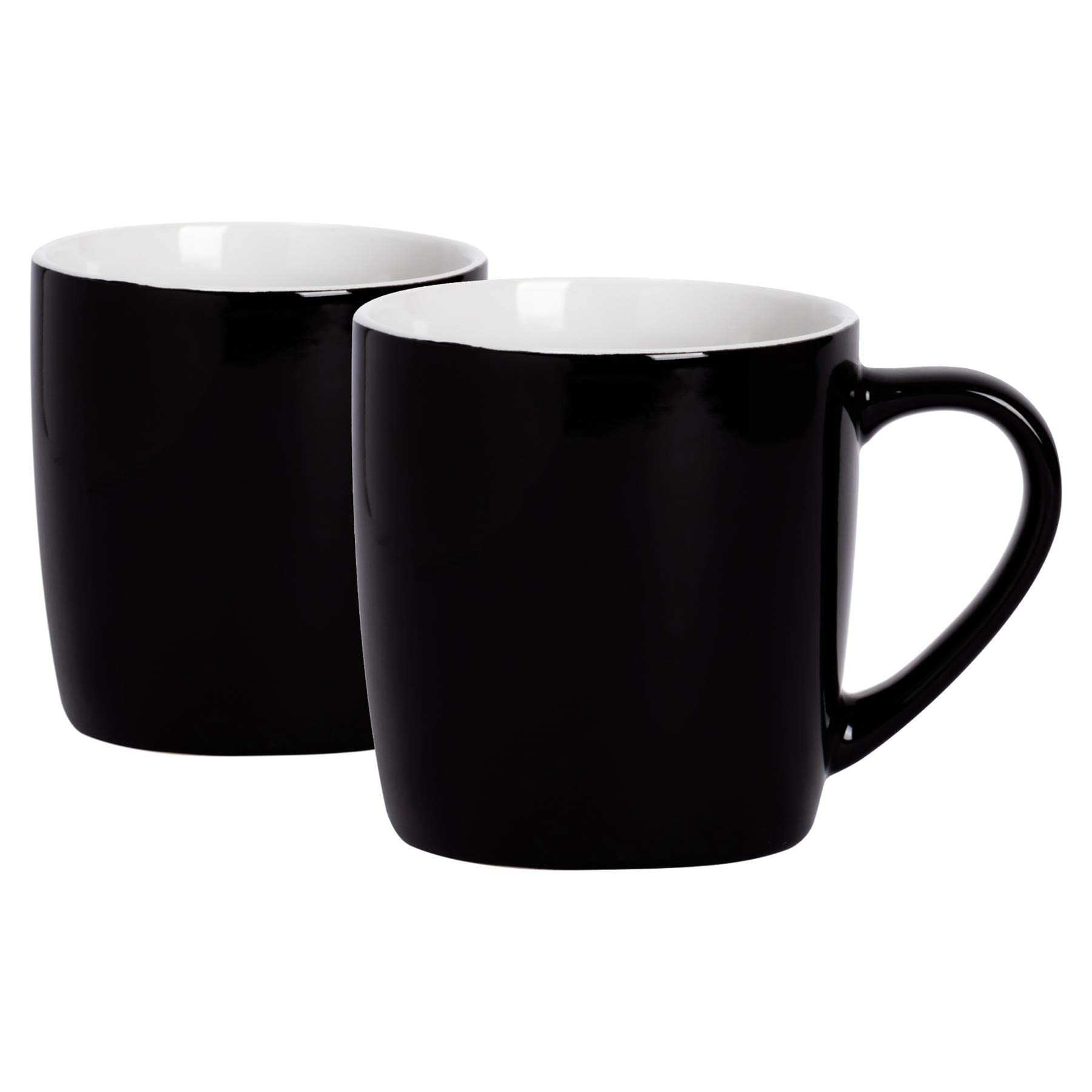 Argon Tableware Coloured Coffee Mugs - Black - 350ml - Pack of 2 - Gloss Ceramic Stoneware Latte Cappuccino Cups Hot Chocolate Cups Colourful Mug Set with Handle — image 1