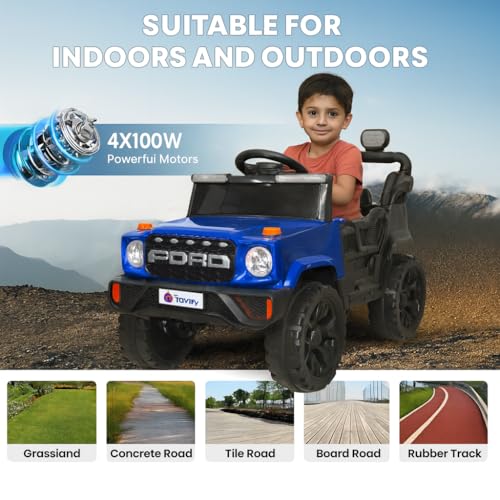 Image of Toyify Battery Operated Jeep for Kids 1 to 6 Years | Ride on Electric Car to Drive| Electric Jeep with Lights, Bluetooth, Music Player | Battery Car | Baby Big Car for Boys Girls (Royal Blue)