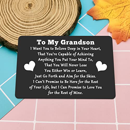 To My Grandson Gifts from Grandparents Grandson Gift Wallet Card Insert from Grandma Grandpa Inspirational Engraved Metal Wallet Card from Grandmother Grandfather Birthday Graduation Christmas3
