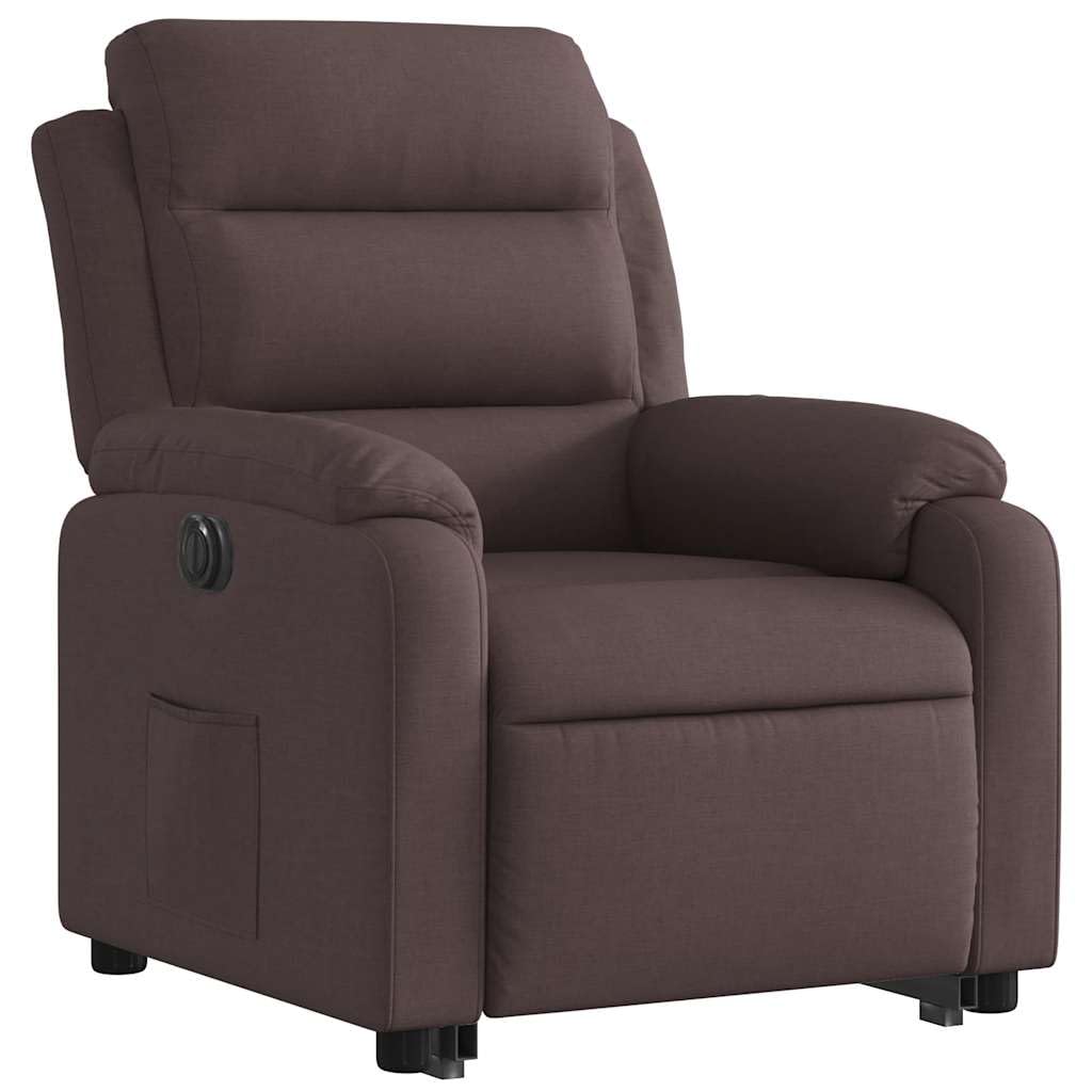 Fotel relaksacyjny z funkcją wspomagania wstawania, elektryczny ciemnobrązowy materiał, fotel tapicerowany z funkcją leżenia, 75 x 92,5 x 100 cm, fotel telewizyjny do salonu, fotel do