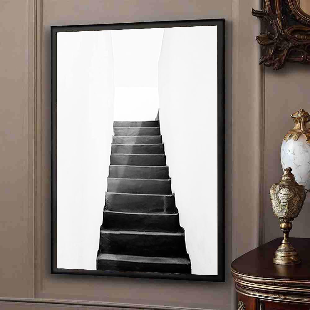 IXEHOH Minimalistische Schwarz-Weiß Treppenhaus Leinwanddruck Vertikale Wandkunst, Moderne Architektur Fotografie Poster & Kunstdrucke für Wohnzimmer, Büro, Schlafzimmer Wohndeko 20x30cm