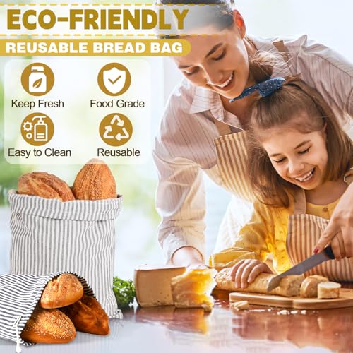 BIEOFFEI 3 Pack Sourdough Bread Bags Linen Bread Bags for Homemade Bread Sourdough with Plastic Lined - Reusable Bread Storage Bags Sourdough Bread Bag & Beeswax Bread Bag - Thumbnail 5