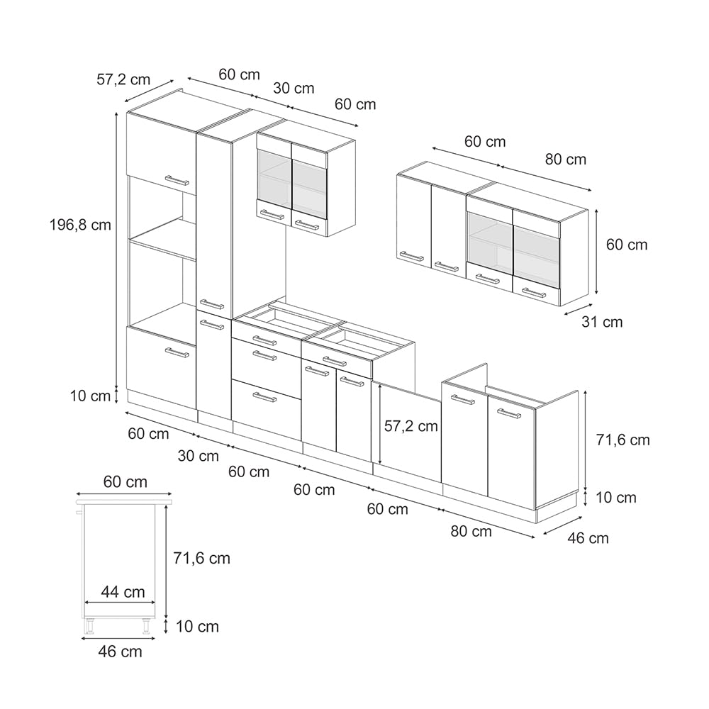 Vicco Cuisine R-Line, Chêne Artisan/Anthracite, 350cm avec Armoire Haute, PT Anthracite, adapté à Une Extension Flexible avec des modules supplémentaires