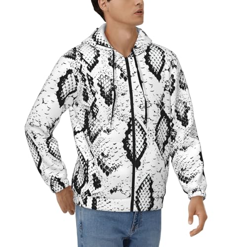 Sweat à capuche décontracté zippé imprimé peau de serpent noir EdWal veste manches longues homme