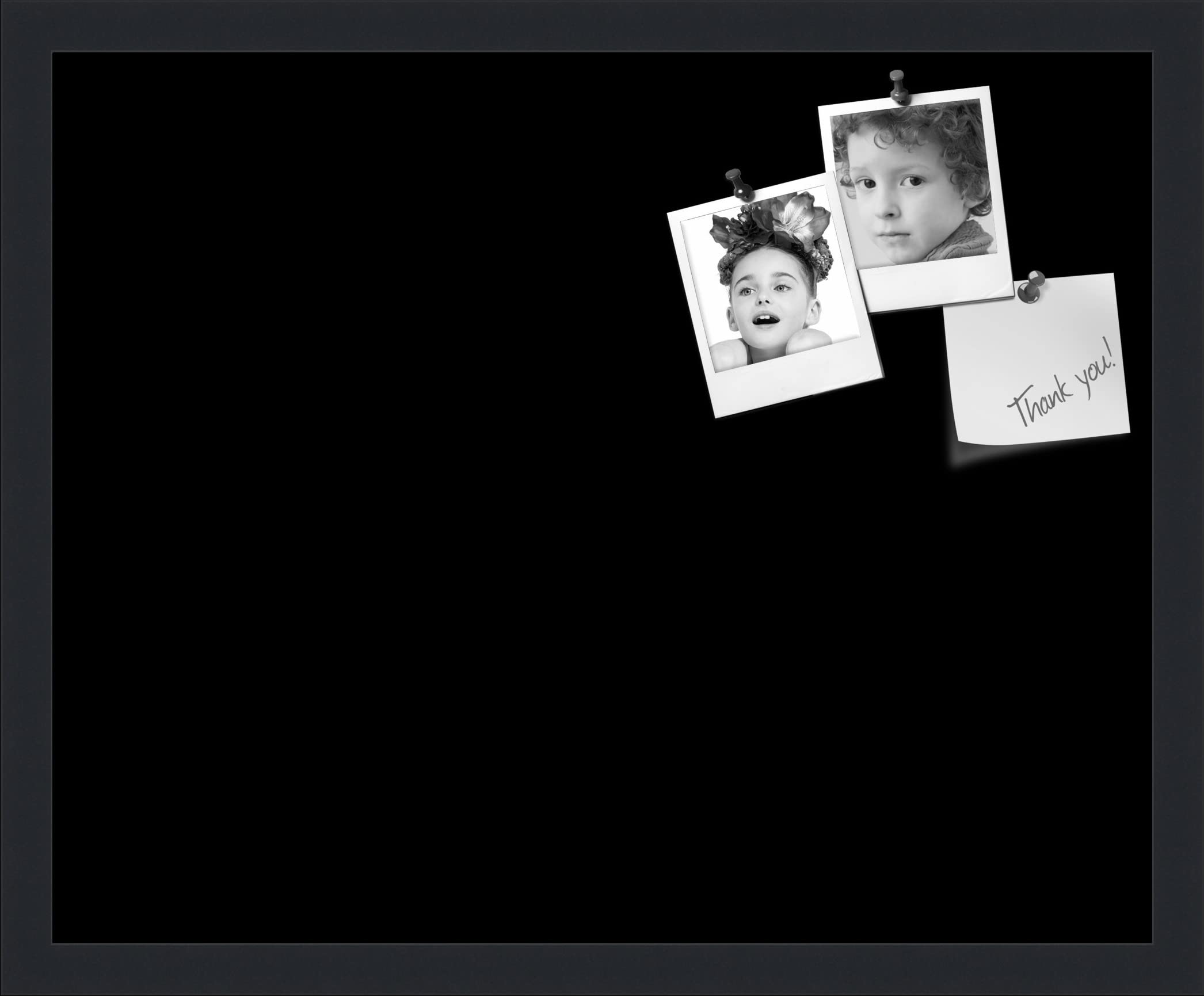 PinPix 21x17 Inch Cork Bulletin Board. This Decorative Framed Pin Board Comes with Solid Black Design and a Satin Black Frame. Ideal for Home Office