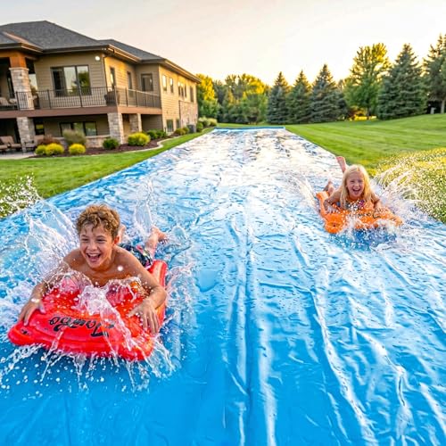 Image of JAMBO 40FT x 7FT XL MEGA Water Slide, 2 Bodyboard Updated Model- Extra Long Extra Wide Slip Splash Slide for Kids, Heavy Duty Backyard Lawn Waterslide, Outdoor Water Toy, Splash Mat Splash Pad