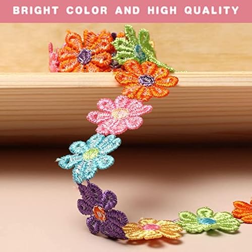 Sawyst 5 Yards 2.5Cm Width Daisy Flower Trim Ribbon Embroidery Lace Colorful Daisy Flower Lace Flower Applique Sewing Dressmaking Edging Trimmings Flower Decorating Lace Sewing Craft Lace #TOP3