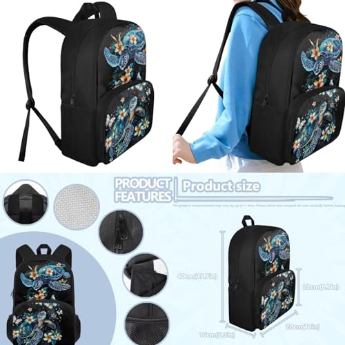 Turtle Preschool Backpack for Girls with Lunch Box Cute Bookbag School Bag Set for Kids Floral Kindergarten Backpack Children Book Bag 15.7 inch Travel Daypack Back Pack2
