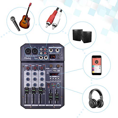 Lepeuxi T4 Draagbare 4-kanaals audio-mixer, 16 DSP, 48 V, fantoompower, ondersteunt BT MP3-speler, opnamefunctie 5 V… - Image 7