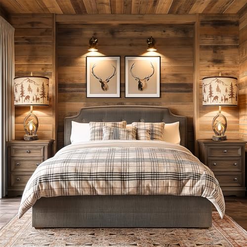 Scenekoy-Antlers-Style-Table-Lamp-Set-of-2-Rustic-Bedside-Lamp-with-Night-Light-Linen-Fabric-Shade-Farmhouse-Nightstand-Lamps-Decor-for-Living-Room-Bedroom-House-Home-Office-Bulb-Included Scenekoy Antlers Style Table Lamp Set of 2 Rustic Bedside Lamp with Night Light Linen Fabric Shade Farmhouse Nightstand Lamps Decor for Living Room Bedroom House Home Office Bulb Included