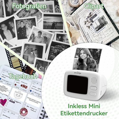 PeriPage Mini Drucker Aufkleberdrucker, Tragbarer Mini Thermodrucker Kompatibel mit Android/IOS-Geräten Inklusionsloser Etikettendrucker zum Lernen, Aufzeichnen, Geschenk für Kinder