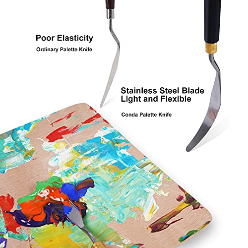 Image of conda Palette Knife Painting Stainless Steel Spatula Palette Knife Oil Paint Metal Knives Wood Handle (Black 5 Piece)