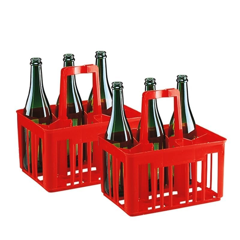 VIRSUS 2 Cestelli Portabottiglie in Plastica 8636, misura 31x22x35 cm, Porta bottiglie 6 Scomparti, con manico per trasporto, Impilabile, per uso quotidiano a casa, ufficio, gita, mare (Rosso)