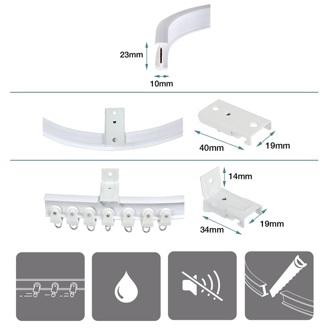Rieles para Cortinas Curvables para Techo, Riel Altamente Flexible y Resistente, Fácilmente Ajustable a cualquier forma, Guías decorativas CINTACOR Blanco 300 cm