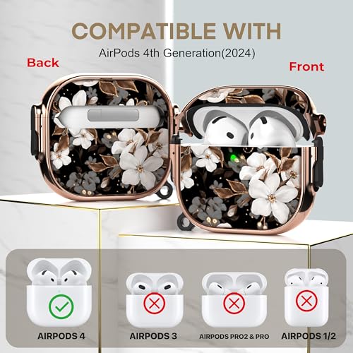 Image of Maxjoy for AirPods 4 Case with Lock, Flower AirPods 4 Case Lock Protective Hard Cute AirPod 4 Generation Cover for Women Men with Keychain Clip for AirPod 4th Generation Cover 2024, Floral