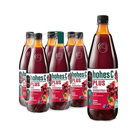hohes C PLUS Antioxidantien (6 x 1l), 100% Saft, Apfel, rote Trauben, Vitamin C, PLUS an Antioxidantien, ohne Zuckerzusatz, vegan, mit recyceltem PET Cover