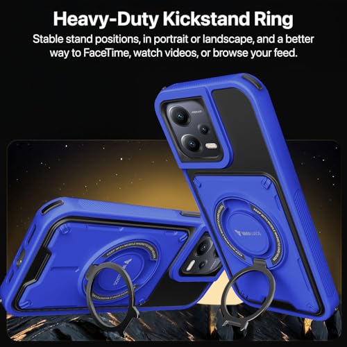 Image of Vaku Luxos Axion Armor Military Grade TPU Back Cover Case for Xiaomi Redmi Note 12 Pro with Magnetic Ring Holder Kickstand Camera Screen Protector- Blue