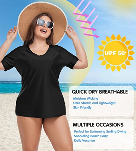 FOREYOND Plus Size Rash Guard Shirt for Women Short Sleeve Swimingsuit Top UV UPF 50+ Sun Protection Summer Swim Shirts3