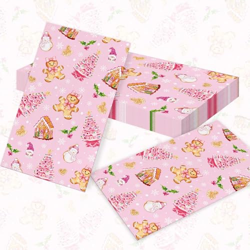 40 PCS Weihnachten Papier Serviette rosa Lebkuchen Süßigkeiten Schneeflocke Einweg Luncheon...