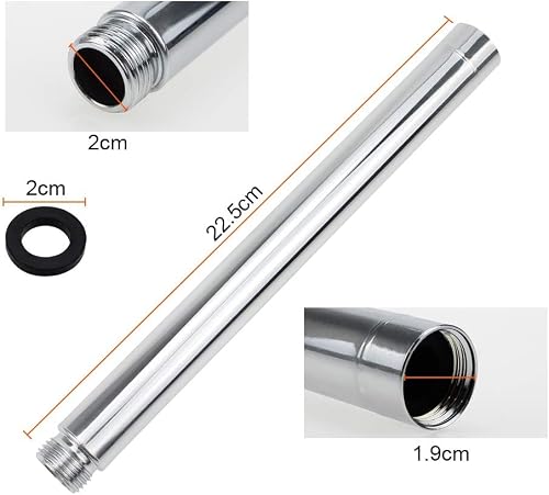 DXLing 22.5cm Stainless Steel Shower Extension Tube Chrome Plating Round Shower Pipe Handheld Straight Bathroom Shower Head Extension Arm Tube Extender for Bathroom Accessory - 2