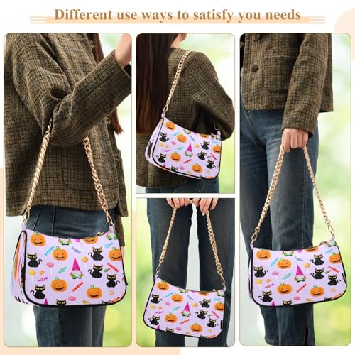 Shoulder Bags for Women Cute Cats Pumpkins Tote HandBag Shoulder Bags purse with Chain Zipper Closure3