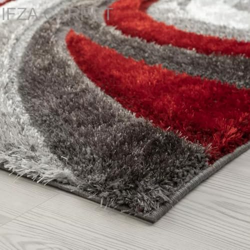 Image of Soft Shaggy Carpet 5x8 Feet - Ultra Plush, Non-Slip, High Pile 2 Inch Microfiber Rug for Bedroom, Living Room, Kids Room & Office - Modern Cozy Floor D�cor (RED Gray C)