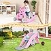 GLACER 5 in 1 Toddler Slide Rocking Toy, Rocking Horse Playset with Slide, Basketball Hoop, Ring Toss Game, Stool & Inflatable Basketball, Convertible Climber Playground for Indoors Outdoors (Pink)