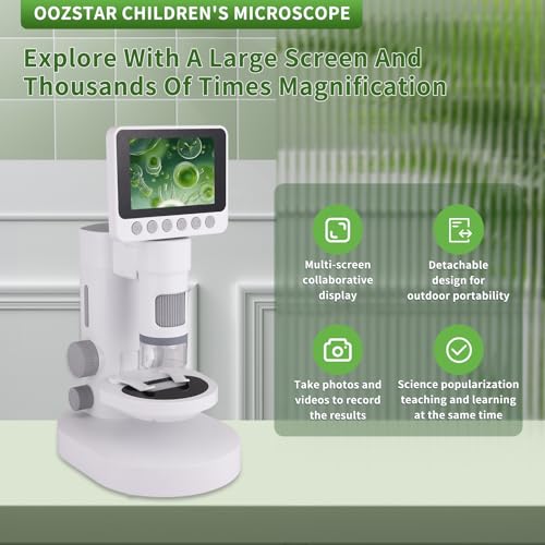Image of OOZSTARMicroscope for Kids, Up to 1000 X Magnification, 3.5-inch Foldable Screen, Handheld Pocket Microscope for Kids,Science Education Kits for 8-12 Year olds
