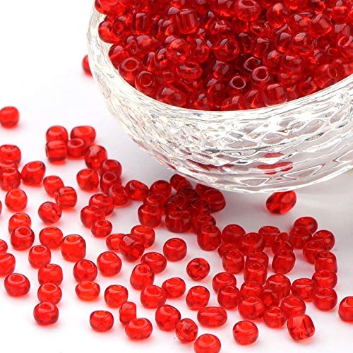 1100 cuentas de cristal de 4 mm, 6/0, abalorios, transparentes, pequeñas cuentas para niños, colores a elegir (rojo transparente)