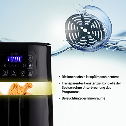 Lauben Hot Air Fryer 4000BC Heteluchtfriteuse, 360° heteluchtcirculatie, 4 l inhoud, vermogen 1600 W, 8 programma's, vaatwasmachinebestendig, instelbare temperatuur: 120° - 200° - Afbeelding 6
